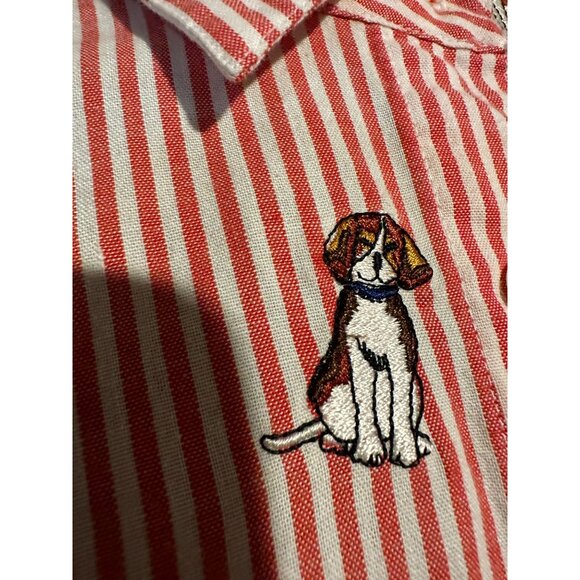 Teddi Red‎ White Striped Shirt with Embroidered Dogs – Size Large - Picture 11 of 13